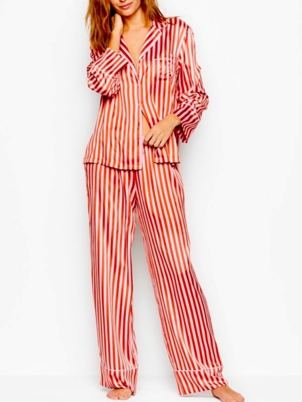 NWT Victoria’s Secret Satin Striped Long Sleeve Pajama Set